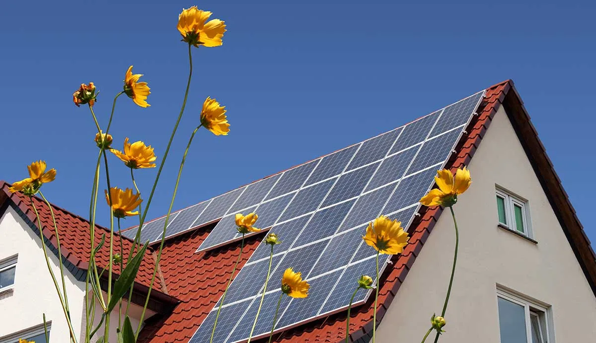 House with solar panels on roof