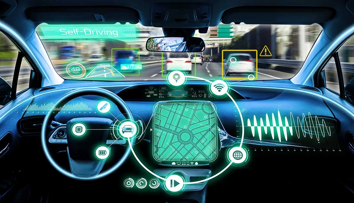 cockpit of autonomous car. self driving vehicle