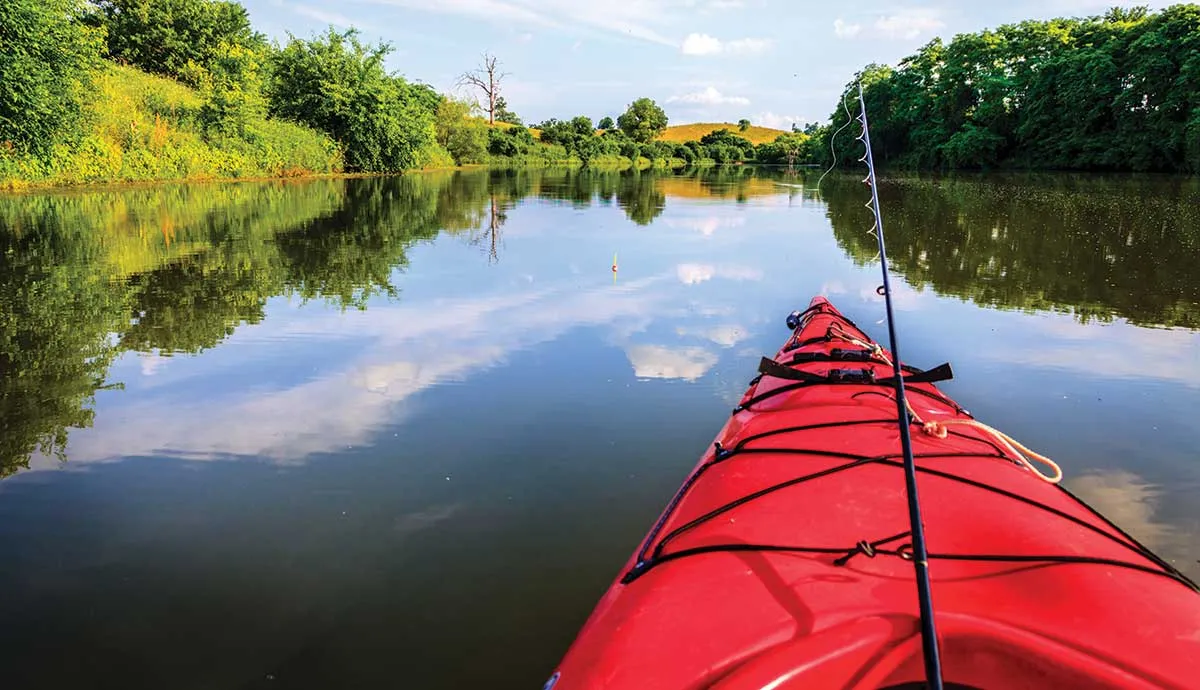 red kayak in water